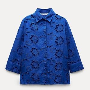 Embroidered Poplin Shirt ZW Collection Like New 95%